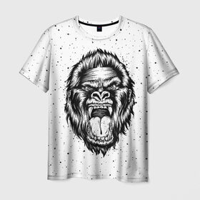 Мужская футболка 3D с принтом Рык гориллы в Курске, 100% полиэфир | прямой крой, круглый вырез горловины, длина до линии бедер | Тематика изображения на принте: animal | beast | gorilla | head | monkey | nature | rage | roar | голова | горилла | жиивотное | зверь | обезьяна | природа | рык | ярость