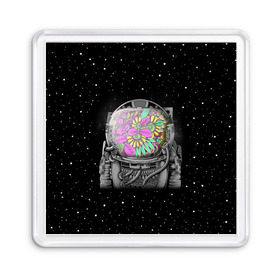 Магнит 55*55 с принтом Цветочный астонавт в Курске, Пластик | Размер: 65*65 мм; Размер печати: 55*55 мм | astronaut | cosmonaut | cosmos | galaxy | planet | space | star | астронавт | галактика | звезды | космонавт | космос | планета | скафандр | цветы