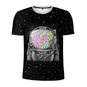 Мужская футболка 3D спортивная с принтом Цветочный астонавт в Курске, 100% полиэстер с улучшенными характеристиками | приталенный силуэт, круглая горловина, широкие плечи, сужается к линии бедра | astronaut | cosmonaut | cosmos | galaxy | planet | space | star | астронавт | галактика | звезды | космонавт | космос | планета | скафандр | цветы