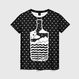 Женская футболка 3D с принтом Эликсир природы в Курске, 100% полиэфир ( синтетическое хлопкоподобное полотно) | прямой крой, круглый вырез горловины, длина до линии бедер | beach | bottle | drink | elixir | nature | ocean | sea | sky | бутылка | коктейль | море | напиток | небо | океан | песок | пляж | природа | эликсир