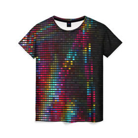 Женская футболка 3D с принтом neon-abstract в Курске, 100% полиэфир ( синтетическое хлопкоподобное полотно) | прямой крой, круглый вырез горловины, длина до линии бедер | пиксельный