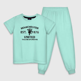 Детская пижама хлопок с принтом Manchester United - Est.1878 (Чёрный) в Курске, 100% хлопок |  брюки и футболка прямого кроя, без карманов, на брюках мягкая резинка на поясе и по низу штанин
 | Тематика изображения на принте: manchester united | манчестер юнайтед | футбол