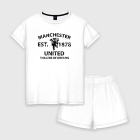 Женская пижама с шортиками хлопок с принтом Manchester United - Est 1878 (Чёрный) в Курске, 100% хлопок | футболка прямого кроя, шорты свободные с широкой мягкой резинкой | manchester united | манчестер юнайтед | футбол