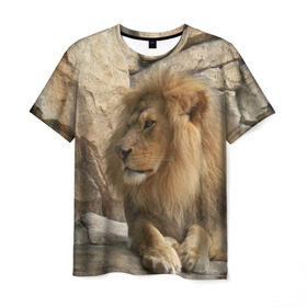 Мужская футболка 3D с принтом Лев в Курске, 100% полиэфир | прямой крой, круглый вырез горловины, длина до линии бедер | Тематика изображения на принте: амурский | животные | киса | кот | котенок | кошка | лев | львица | пума | рысь | серый | тигр | хищник