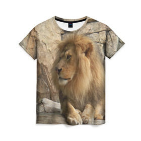 Женская футболка 3D с принтом Лев в Курске, 100% полиэфир ( синтетическое хлопкоподобное полотно) | прямой крой, круглый вырез горловины, длина до линии бедер | амурский | животные | киса | кот | котенок | кошка | лев | львица | пума | рысь | серый | тигр | хищник