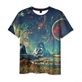 Мужская футболка 3D с принтом Planeta в Курске, 100% полиэфир | прямой крой, круглый вырез горловины, длина до линии бедер | космический | космос | планеты