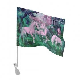 Флаг для автомобиля с принтом Единорог в Курске, 100% полиэстер | Размер: 30*21 см | единорог | лошадь | сказка | фантастика