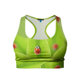 Женский спортивный топ 3D с принтом Жучки на травке в Курске, 82% полиэстер, 18% спандекс Ткань безопасна для здоровья, позволяет коже дышать, не мнется и не растягивается |  | жук | зеленый | зелень | красный | насекомые | природа