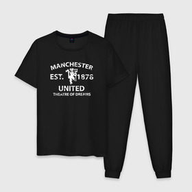 Мужская пижама хлопок с принтом Manchester United - Est.1878 (Белый) в Курске, 100% хлопок | брюки и футболка прямого кроя, без карманов, на брюках мягкая резинка на поясе и по низу штанин
 | Тематика изображения на принте: manchester united | манчестер юнайтед | футбол