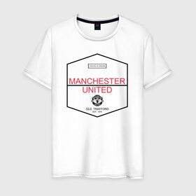 Мужская футболка хлопок с принтом Manchester United - Old Trafford (чёрный рисунок) в Курске, 100% хлопок | прямой крой, круглый вырез горловины, длина до линии бедер, слегка спущенное плечо. | 