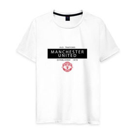 Мужская футболка хлопок с принтом Manchester United - Established 1878 (чёрный) в Курске, 100% хлопок | прямой крой, круглый вырез горловины, длина до линии бедер, слегка спущенное плечо. | manchester united | манчестер юнайтед | футбол