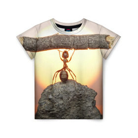 Детская футболка 3D с принтом Муравей в Курске, 100% гипоаллергенный полиэфир | прямой крой, круглый вырез горловины, длина до линии бедер, чуть спущенное плечо, ткань немного тянется | Тематика изображения на принте: ветка | жук | закат | камень | муравей | насекомые | природа