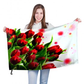 Флаг 3D с принтом Тюльпаны в Курске, 100% полиэстер | плотность ткани — 95 г/м2, размер — 67 х 109 см. Принт наносится с одной стороны | flower | букет | весна | красные | цветочки | цветы