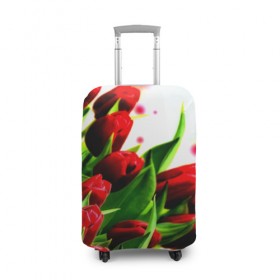 Чехол для чемодана 3D с принтом Тюльпаны в Курске, 86% полиэфир, 14% спандекс | двустороннее нанесение принта, прорези для ручек и колес | flower | букет | весна | красные | цветочки | цветы