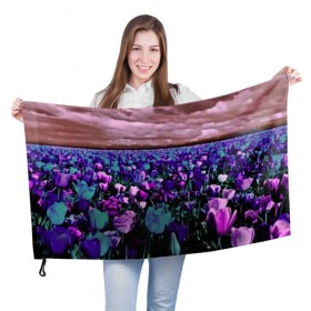 Флаг 3D с принтом Поле тюльпанов в Курске, 100% полиэстер | плотность ткани — 95 г/м2, размер — 67 х 109 см. Принт наносится с одной стороны | flower | весна | поле | полевой цветок | природа | цветочки | цветы