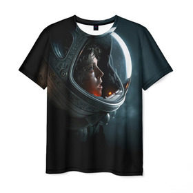 Мужская футболка 3D с принтом Девушка космонавт в Курске, 100% полиэфир | прямой крой, круглый вырез горловины, длина до линии бедер | Тематика изображения на принте: alien | космос | рипли | скафандр | чужой