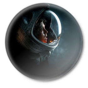 Значок с принтом Девушка космонавт в Курске,  металл | круглая форма, металлическая застежка в виде булавки | Тематика изображения на принте: alien | космос | рипли | скафандр | чужой
