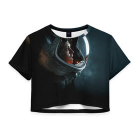 Женская футболка 3D укороченная с принтом Девушка космонавт в Курске, 100% полиэстер | круглая горловина, длина футболки до линии талии, рукава с отворотами | alien | космос | рипли | скафандр | чужой