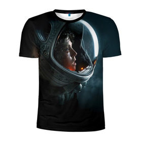 Мужская футболка 3D спортивная с принтом Девушка космонавт в Курске, 100% полиэстер с улучшенными характеристиками | приталенный силуэт, круглая горловина, широкие плечи, сужается к линии бедра | alien | космос | рипли | скафандр | чужой