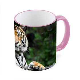 Кружка 3D с принтом Тигр в джунглях в Курске, керамика | ёмкость 330 мл | амурский | животные | зверь | киса | кот | котенок | кошка | тигр | хищник