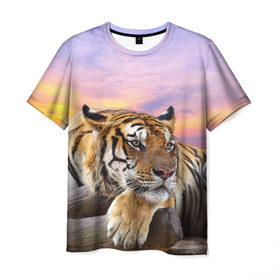 Мужская футболка 3D с принтом Тигр в Курске, 100% полиэфир | прямой крой, круглый вырез горловины, длина до линии бедер | амурский | животные | зверь | киса | кот | котенок | кошка | тигр | хищник
