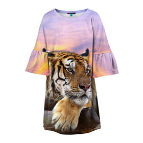 Детское платье 3D с принтом Тигр в Курске, 100% полиэстер | прямой силуэт, чуть расширенный к низу. Круглая горловина, на рукавах — воланы | амурский | животные | зверь | киса | кот | котенок | кошка | тигр | хищник