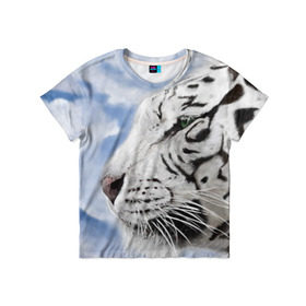 Детская футболка 3D с принтом Белый тигр в Курске, 100% гипоаллергенный полиэфир | прямой крой, круглый вырез горловины, длина до линии бедер, чуть спущенное плечо, ткань немного тянется | 