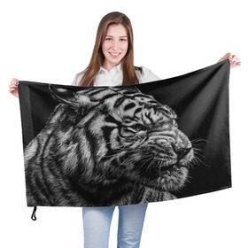 Флаг 3D с принтом Тигр в Курске, 100% полиэстер | плотность ткани — 95 г/м2, размер — 67 х 109 см. Принт наносится с одной стороны | амурский | животные | зверь | киса | кот | котенок | кошка | серый | тигр | тигренок | хищник