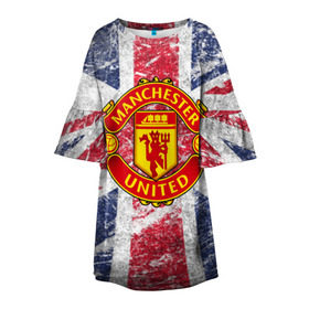 Детское платье 3D с принтом British Manchester United в Курске, 100% полиэстер | прямой силуэт, чуть расширенный к низу. Круглая горловина, на рукавах — воланы | Тематика изображения на принте: british | manchester united | mu | игра | манчестер | манчестер юнайтед | мю | флаг британии | футбол | эмблема мю