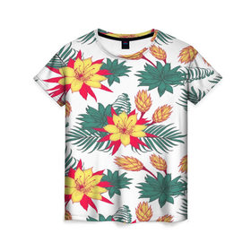 Женская футболка 3D с принтом Tropical Pattern в Курске, 100% полиэфир ( синтетическое хлопкоподобное полотно) | прямой крой, круглый вырез горловины, длина до линии бедер | flower | поле | тропики | тропический | цветочки | цветы