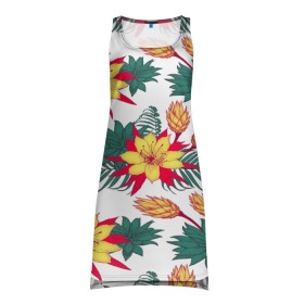 Платье-майка 3D с принтом Tropical Pattern в Курске, 100% полиэстер | полуприлегающий силуэт, широкие бретели, круглый вырез горловины, удлиненный подол сзади. | flower | поле | тропики | тропический | цветочки | цветы