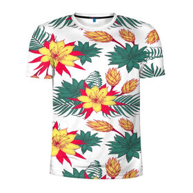 Мужская футболка 3D спортивная с принтом Tropical Pattern в Курске, 100% полиэстер с улучшенными характеристиками | приталенный силуэт, круглая горловина, широкие плечи, сужается к линии бедра | flower | поле | тропики | тропический | цветочки | цветы