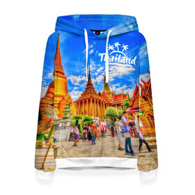 Женская толстовка 3D с принтом Таиланд в Курске, 100% полиэстер  | двухслойный капюшон со шнурком для регулировки, мягкие манжеты на рукавах и по низу толстовки, спереди карман-кенгуру с мягким внутренним слоем. | architecture | bangkok | clouds | landmark | people | sky | temple of the emerald buddha | thailand | tourism | архитектура | бангкок | достопримечательность | люди | небо | облака | таиланд | туризм | храм изумрудного будды
