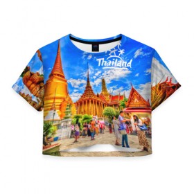 Женская футболка 3D укороченная с принтом Таиланд в Курске, 100% полиэстер | круглая горловина, длина футболки до линии талии, рукава с отворотами | architecture | bangkok | clouds | landmark | people | sky | temple of the emerald buddha | thailand | tourism | архитектура | бангкок | достопримечательность | люди | небо | облака | таиланд | туризм | храм изумрудного будды