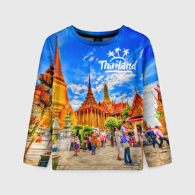 Детский лонгслив 3D с принтом Таиланд в Курске, 100% полиэстер | длинные рукава, круглый вырез горловины, полуприлегающий силуэт
 | architecture | bangkok | clouds | landmark | people | sky | temple of the emerald buddha | thailand | tourism | архитектура | бангкок | достопримечательность | люди | небо | облака | таиланд | туризм | храм изумрудного будды
