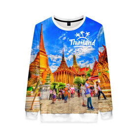 Женский свитшот 3D с принтом Таиланд в Курске, 100% полиэстер с мягким внутренним слоем | круглый вырез горловины, мягкая резинка на манжетах и поясе, свободная посадка по фигуре | architecture | bangkok | clouds | landmark | people | sky | temple of the emerald buddha | thailand | tourism | архитектура | бангкок | достопримечательность | люди | небо | облака | таиланд | туризм | храм изумрудного будды