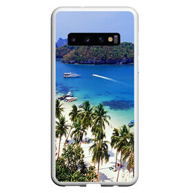 Чехол для Samsung Galaxy S10 с принтом Таиланд в Курске, Силикон | Область печати: задняя сторона чехла, без боковых панелей | Тематика изображения на принте: beach | clouds | islands | palm trees | people | sand | sea | ships | sky | thailand | tourism | корабли | люди | море | небо | облака | острова | пальмы | песок | пляж | таиланд | туризм