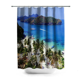 Штора 3D для ванной с принтом Таиланд в Курске, 100% полиэстер | плотность материала — 100 г/м2. Стандартный размер — 146 см х 180 см. По верхнему краю — пластиковые люверсы для креплений. В комплекте 10 пластиковых колец | beach | clouds | islands | palm trees | people | sand | sea | ships | sky | thailand | tourism | корабли | люди | море | небо | облака | острова | пальмы | песок | пляж | таиланд | туризм