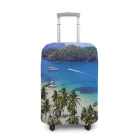 Чехол для чемодана 3D с принтом Таиланд в Курске, 86% полиэфир, 14% спандекс | двустороннее нанесение принта, прорези для ручек и колес | beach | clouds | islands | palm trees | people | sand | sea | ships | sky | thailand | tourism | корабли | люди | море | небо | облака | острова | пальмы | песок | пляж | таиланд | туризм