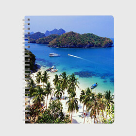 Тетрадь с принтом Таиланд в Курске, 100% бумага | 48 листов, плотность листов — 60 г/м2, плотность картонной обложки — 250 г/м2. Листы скреплены сбоку удобной пружинной спиралью. Уголки страниц и обложки скругленные. Цвет линий — светло-серый
 | Тематика изображения на принте: beach | clouds | islands | palm trees | people | sand | sea | ships | sky | thailand | tourism | корабли | люди | море | небо | облака | острова | пальмы | песок | пляж | таиланд | туризм