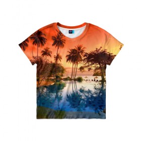 Детская футболка 3D с принтом Таиланд в Курске, 100% гипоаллергенный полиэфир | прямой крой, круглый вырез горловины, длина до линии бедер, чуть спущенное плечо, ткань немного тянется | beach | clouds | hiking | sea | sky | sunset | swimming pool | thailand | бассейн | закат | море | небо | облака | пляж | таиланд | туризм