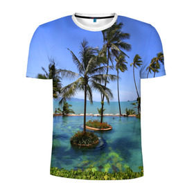 Мужская футболка 3D спортивная с принтом Таиланд в Курске, 100% полиэстер с улучшенными характеристиками | приталенный силуэт, круглая горловина, широкие плечи, сужается к линии бедра | clouds | hiking | sea | sky | swimming pool | thailand | trees | бассейн | море | небо | облака | пальмы | таиланд | туризм