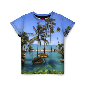 Детская футболка 3D с принтом Таиланд в Курске, 100% гипоаллергенный полиэфир | прямой крой, круглый вырез горловины, длина до линии бедер, чуть спущенное плечо, ткань немного тянется | Тематика изображения на принте: clouds | hiking | sea | sky | swimming pool | thailand | trees | бассейн | море | небо | облака | пальмы | таиланд | туризм
