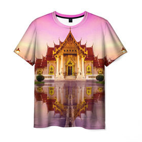 Мужская футболка 3D с принтом Таиланд в Курске, 100% полиэфир | прямой крой, круглый вырез горловины, длина до линии бедер | Тематика изображения на принте: landmark | reflection | temple | thailand | tourism | water | вода | достопримечательность | отражение | таиланд | туризм | храм