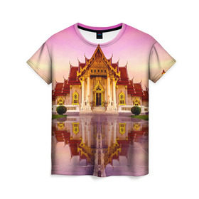 Женская футболка 3D с принтом Таиланд в Курске, 100% полиэфир ( синтетическое хлопкоподобное полотно) | прямой крой, круглый вырез горловины, длина до линии бедер | landmark | reflection | temple | thailand | tourism | water | вода | достопримечательность | отражение | таиланд | туризм | храм