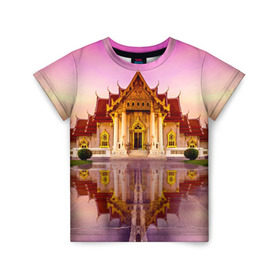 Детская футболка 3D с принтом Таиланд в Курске, 100% гипоаллергенный полиэфир | прямой крой, круглый вырез горловины, длина до линии бедер, чуть спущенное плечо, ткань немного тянется | landmark | reflection | temple | thailand | tourism | water | вода | достопримечательность | отражение | таиланд | туризм | храм