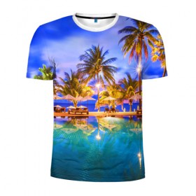 Мужская футболка 3D спортивная с принтом Таиланд в Курске, 100% полиэстер с улучшенными характеристиками | приталенный силуэт, круглая горловина, широкие плечи, сужается к линии бедра | clouds | pool | reflection | sea | sky | sunset | thailand | tourism | trees | water | бассейн | вода | закат | море | небо | облака | отражение | пальмы | таиланд | туризм