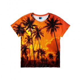 Детская футболка 3D с принтом Таиланд в Курске, 100% гипоаллергенный полиэфир | прямой крой, круглый вырез горловины, длина до линии бедер, чуть спущенное плечо, ткань немного тянется | clouds | nature | palms | sky | sunset | thailand | tourism | закат | небо | облака | пальмы | природа | таиланд | туризм