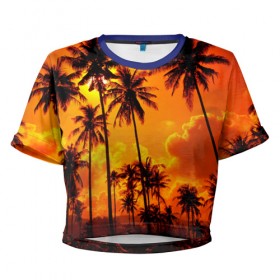 Женская футболка 3D укороченная с принтом Таиланд в Курске, 100% полиэстер | круглая горловина, длина футболки до линии талии, рукава с отворотами | clouds | nature | palms | sky | sunset | thailand | tourism | закат | небо | облака | пальмы | природа | таиланд | туризм