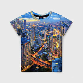 Детская футболка 3D с принтом Таиланд в Курске, 100% гипоаллергенный полиэфир | прямой крой, круглый вырез горловины, длина до линии бедер, чуть спущенное плечо, ткань немного тянется | Тематика изображения на принте: architecture | bangkok | city | lights | night | sky | skyscrapers | sunset | thailand | архитектура | бангкок | город | закат | небо | ночь | огни | таиланд